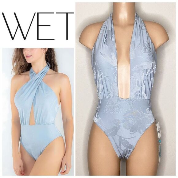 New. WET L.A. soft blue swimsuit. Medium. Retails $228 - Picture 1 of 9